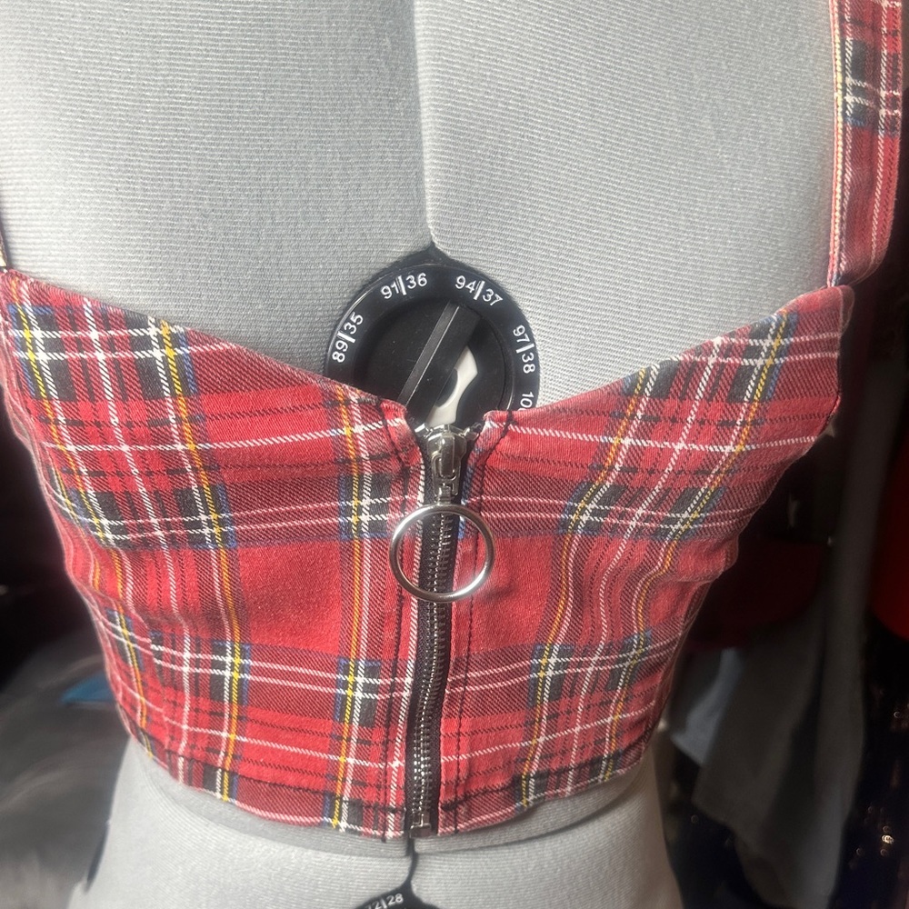 Forever 21 Red Plaid Crop Top with Zipper - Picture 6 of 6